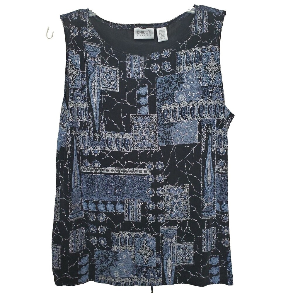 Chico's Travelers Patchwork Shimmer Slinky Knit Tank Top Size 2 Large